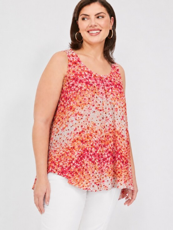 Calvin Klein Tops - Calvin Klein Floral Sleeveless Blouse XL Pink Orange Lined Chiffon Top